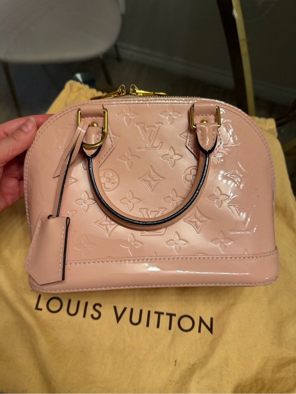 Louis Vuitton Pink Vernis Alma BB Handbag with Gold Hardware